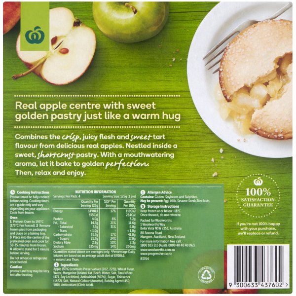 Woolworths Frozen Apple Pie Snack 4pk 500g Bunch