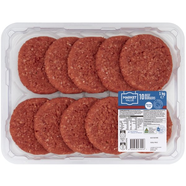 Woolworths Market Value Burgers 1kg bunch