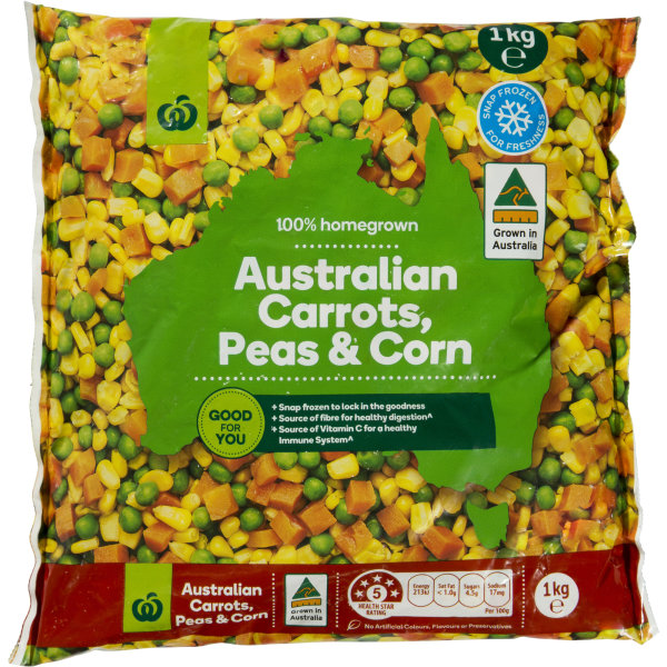 Woolworths Carrots Peas & Corn 1kg bunch