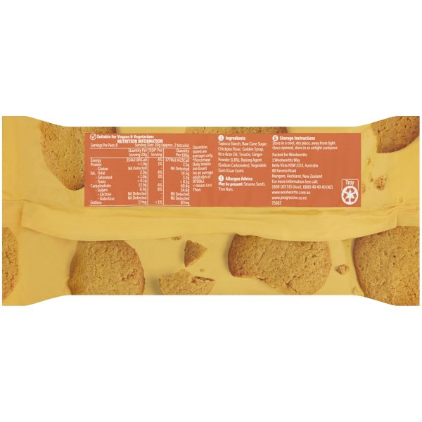Woolworths Free From Gluten Gingernut Biscuit 155g bunch