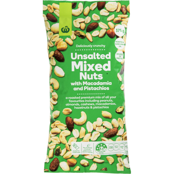 Woolworths Unsalted Mixed Nuts 375g bunch