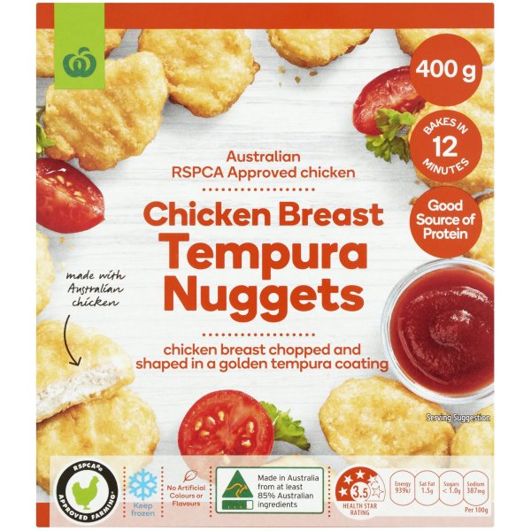 Woolworths Chicken Breast Tempura Nuggets 400g bunch