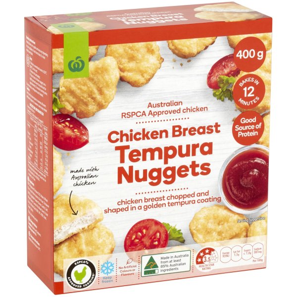 Woolworths Chicken Breast Tempura Nuggets 400g bunch