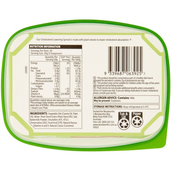 Woolworths Cholesterol Lowering Spread 500g bunch