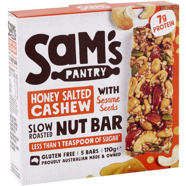Sams Pantry Honey Salted Cashew Nut Bar 5pk 170g bunch