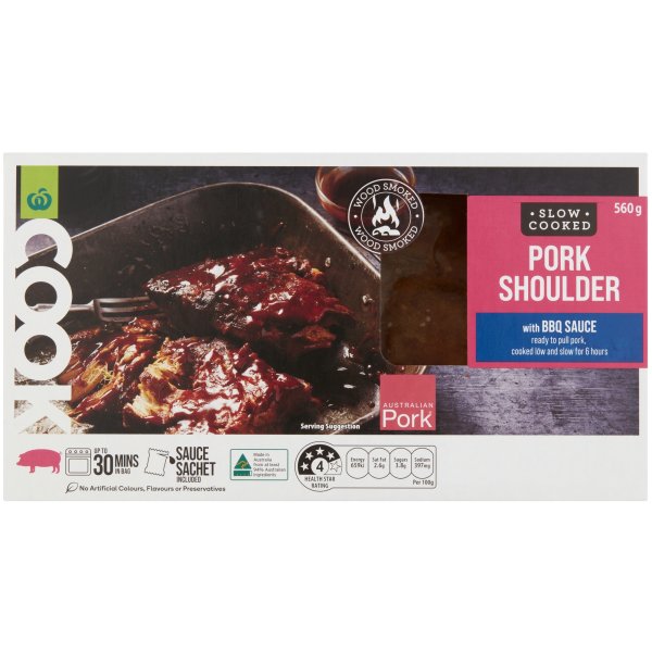 Woolworths Slow Cooked Pork Shoulder With Bbq Sauce 560g bunch
