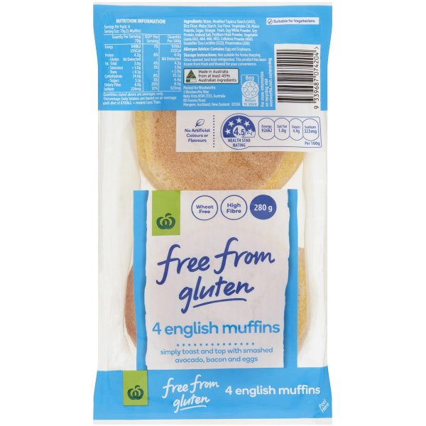 Woolworths Free From Gluten Eng Muffins 4 Pack bunch