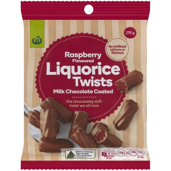 Woolworths Raspberry Flavoured Liquorice Twists 270g bunch
