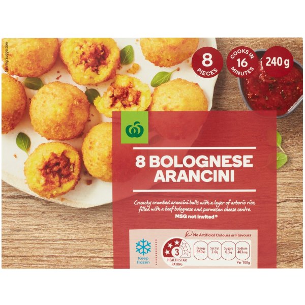 Woolworths Bolognese Arancini 8 Pack 240g | bunch