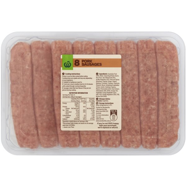 Woolworths Pork Sausage 600g bunch
