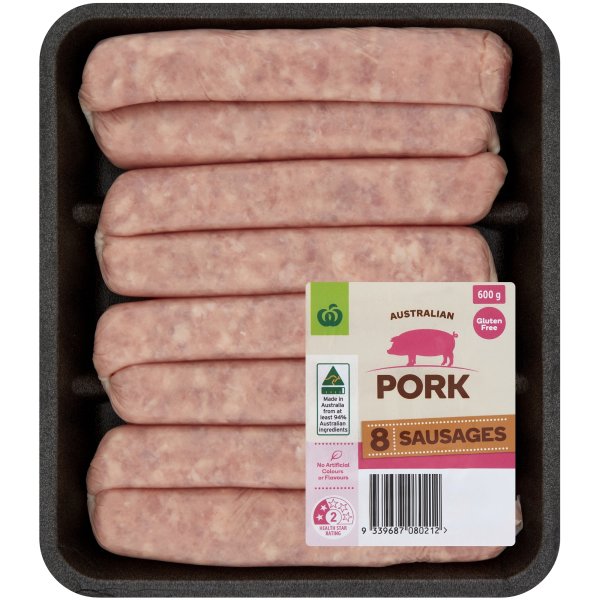 Woolworths Pork Sausage 600g bunch