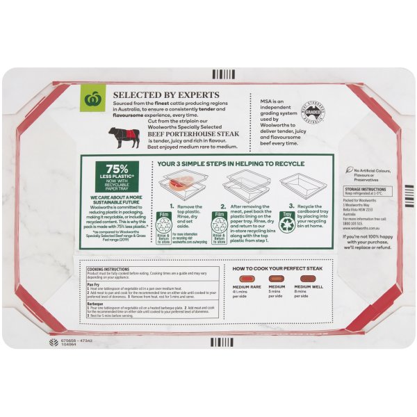 Woolworths Beef Porterhouse Steak 300g bunch