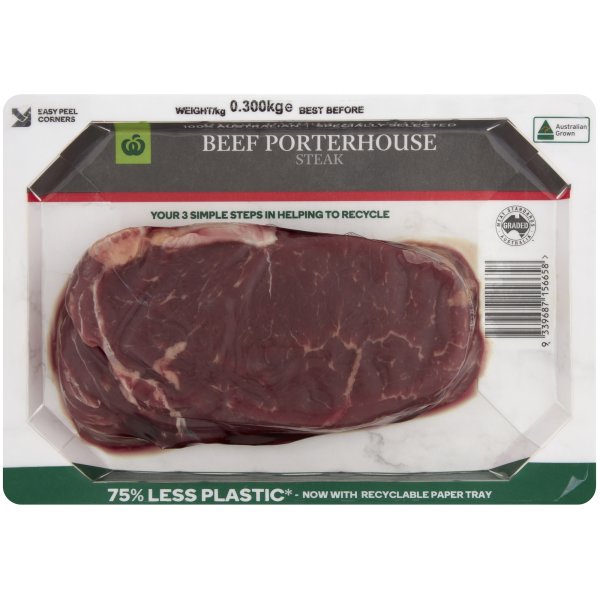 Woolworths Beef Porterhouse Steak 300g bunch