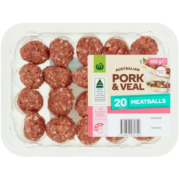 Woolworths Pork & Veal Meatballs 400g bunch