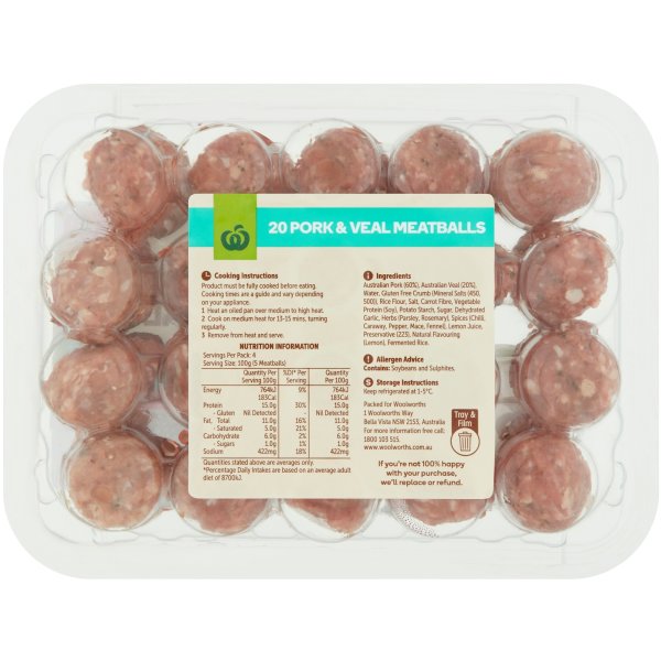 Woolworths Pork & Veal Meatballs 400g bunch