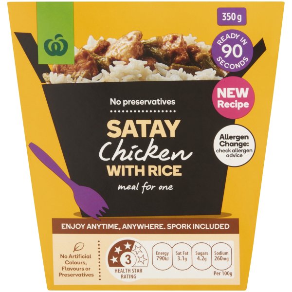 Woolworths Chicken Satay With Jasmine Rice 350g bunch