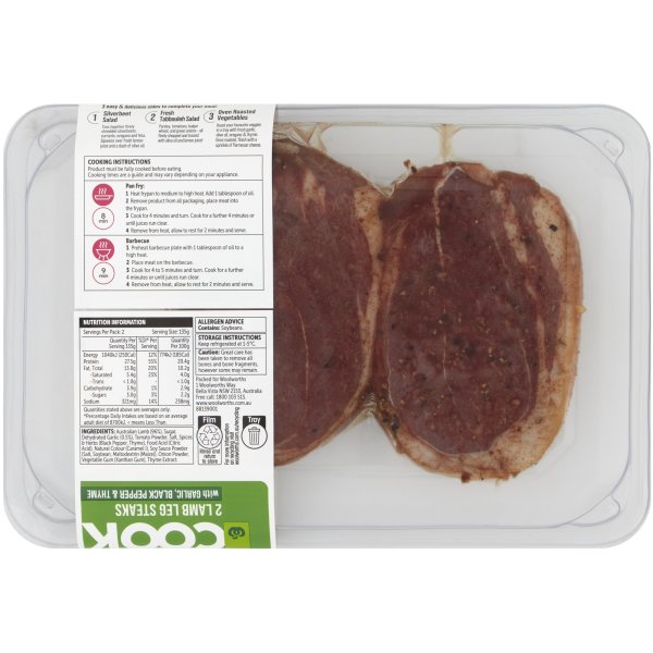Woolworths Cook Marinated Lamb Steaks With Thyme Pepper & Garlic 270g