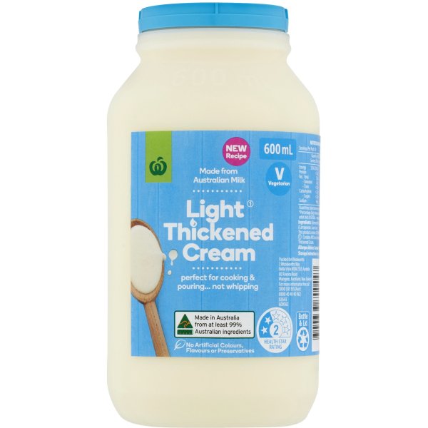 Woolworths Light Thickened Cream 600ml bunch