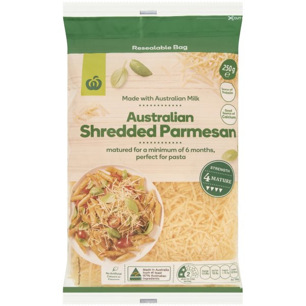 Woolworths Shredded Parmesan Cheese 250g bunch