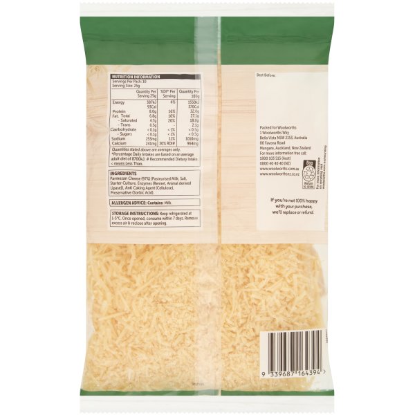 Woolworths Shredded Parmesan Cheese 250g bunch