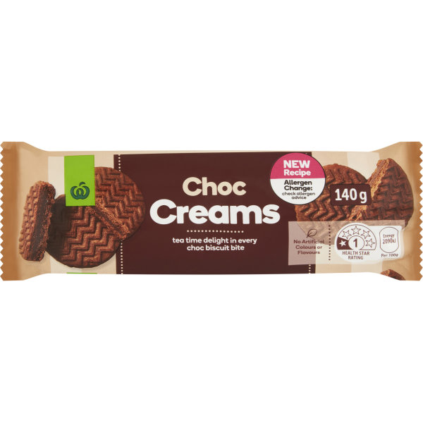 Woolworths Chocolate Cream Biscuit 140g bunch
