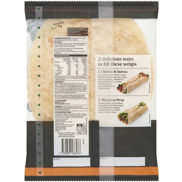Woolworths Lower Carb Wholemeal Wrap 5 Pack bunch