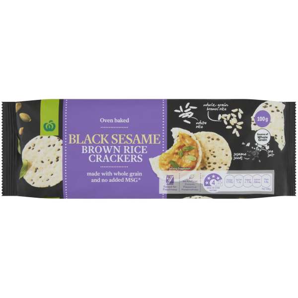 Woolworths Black Sesame Brown Rice Cracker 100g | bunch