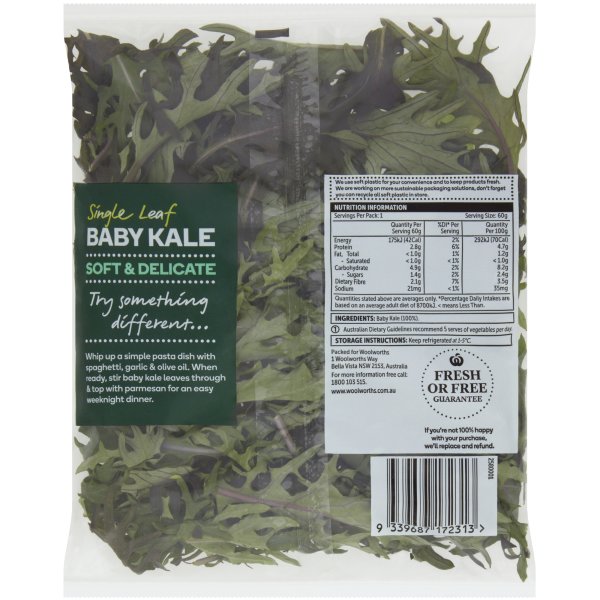Woolworths Single Leaf Baby Kale 60g bunch