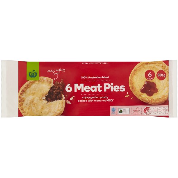 Woolworths Meat Pies 6 Pack 900g bunch