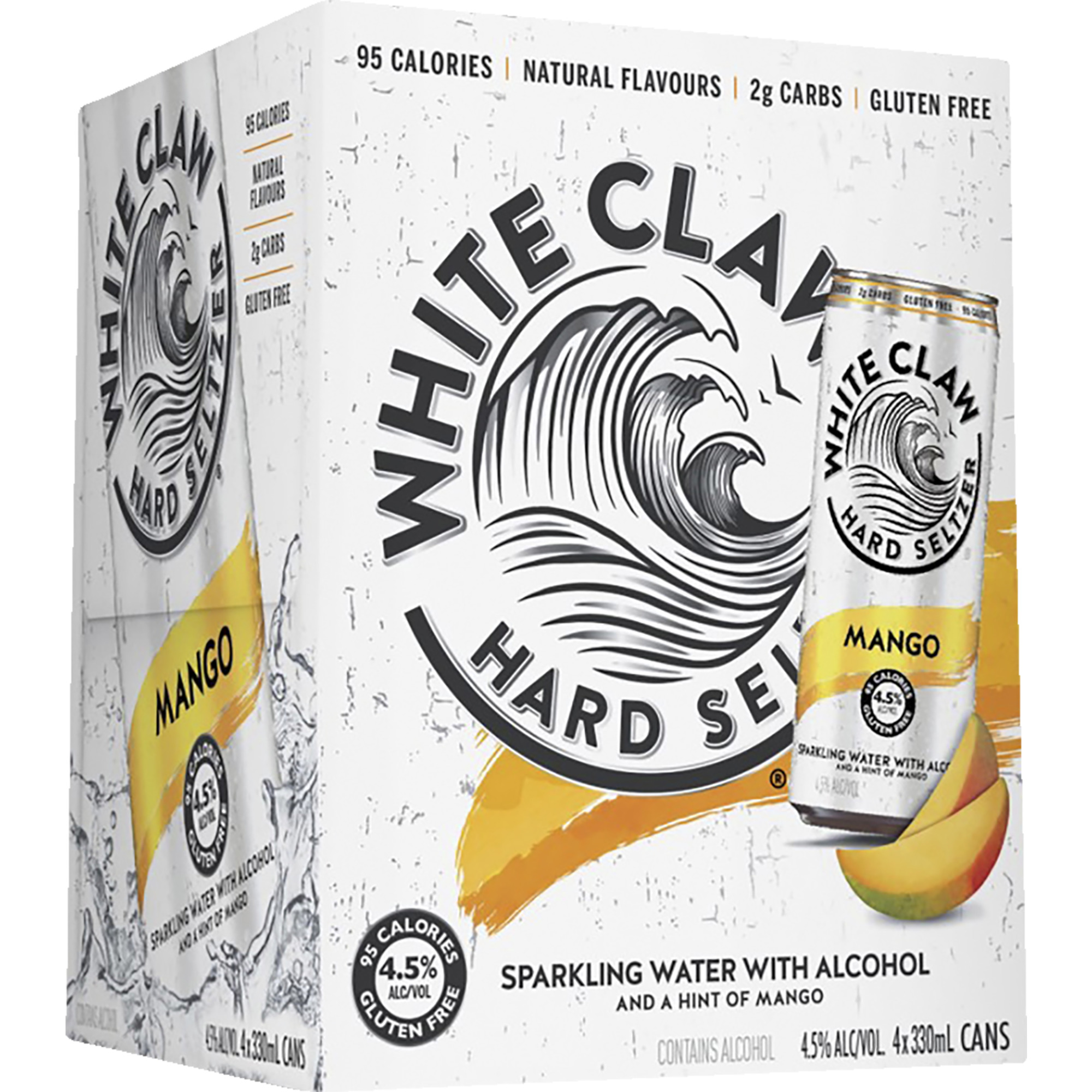 White Claw Hard Seltzer Mango Cans 330mL x 4 pack