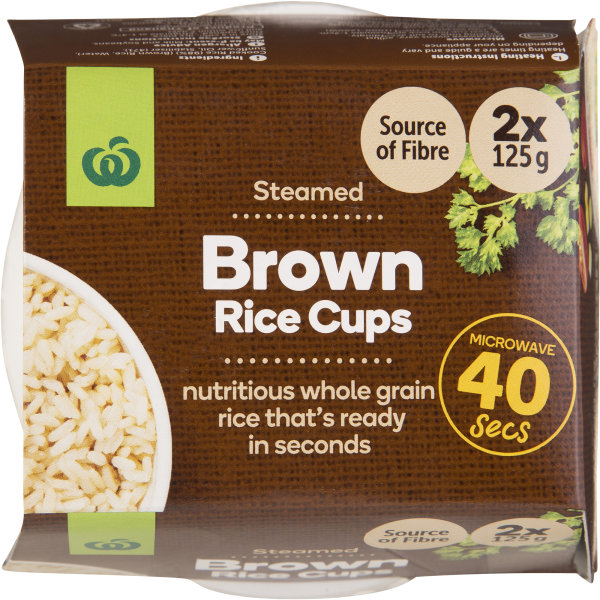 Woolworths Brown Rice Microwave Cups 2 Pack Bunch