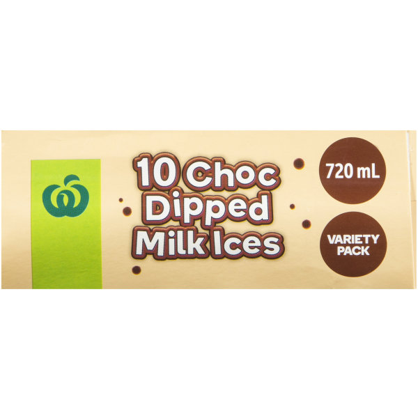 Woolworths Choc Dipped Milk Ice Variety Pack 10x72ml bunch