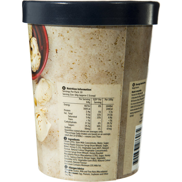 Woolworths Ice Cream Honey Caramel Macadamia 1l Tub bunch