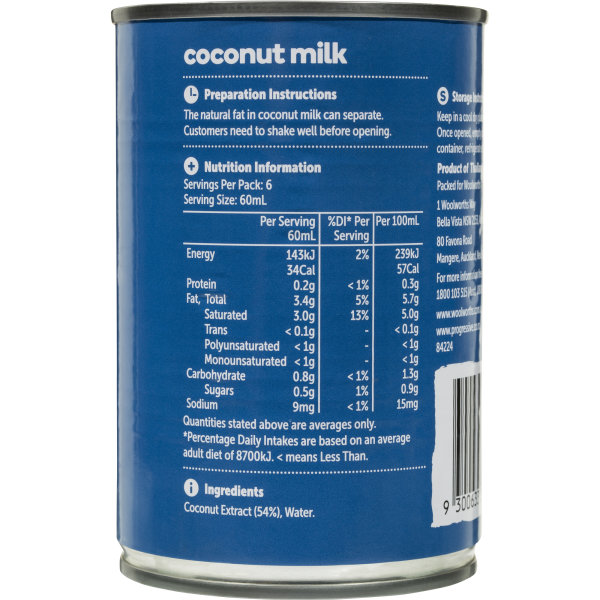 Woolworths Essentials Coconut Milk 400ml bunch