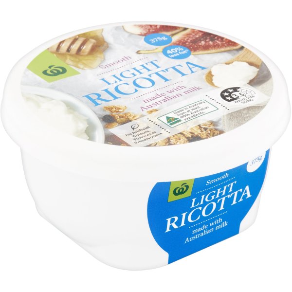 Woolworths Ricotta Light Cheese 375g bunch