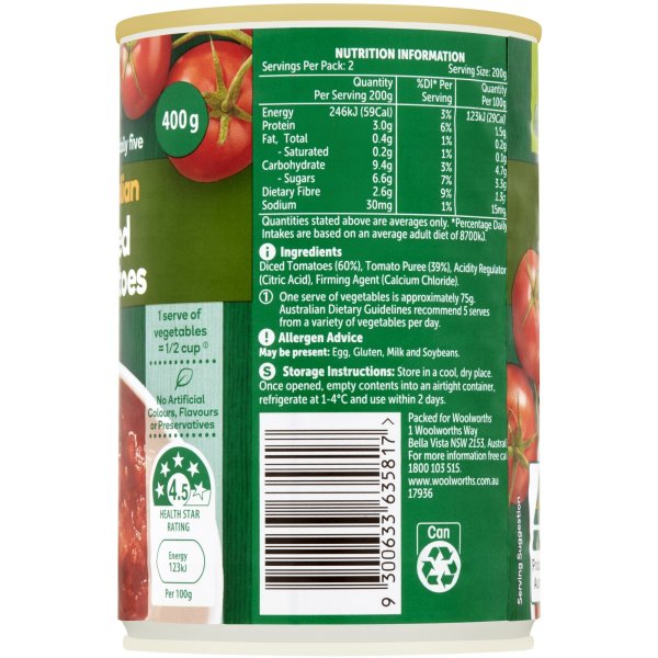 Woolworths Diced Tomatoes 400g bunch