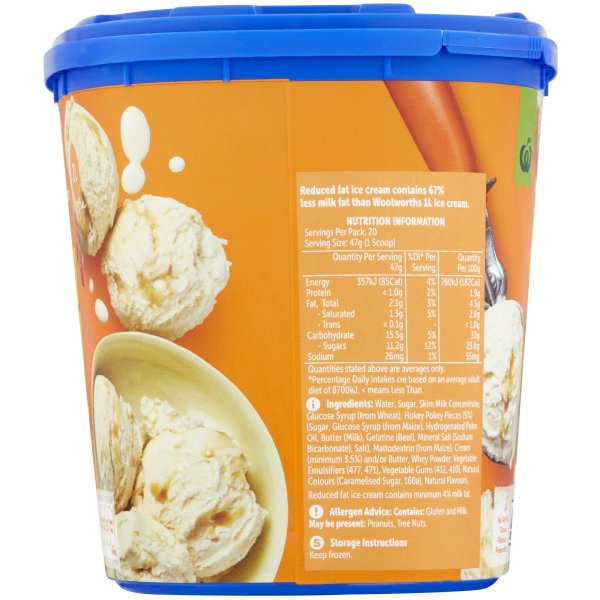 Woolworths Hokey Pokey Reduced Fat Ice Cream Tub 2l Tub bunch