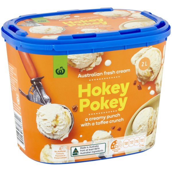 Woolworths Hokey Pokey Reduced Fat Ice Cream Tub 2l Tub bunch